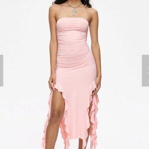Baby Pink Ruffles Tube Dress Midi Dress